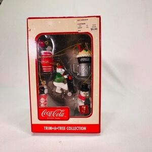 Vintage Coca-Cola Trim-A-Tree Collection 5 Piece Ornament Set Polar Bear Snowman